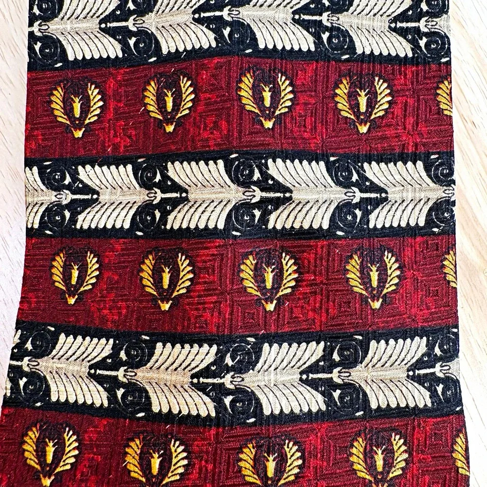 Robert Talbott Mens Red Black Gold Feather Arrow Woven Silk Tie Best of Class